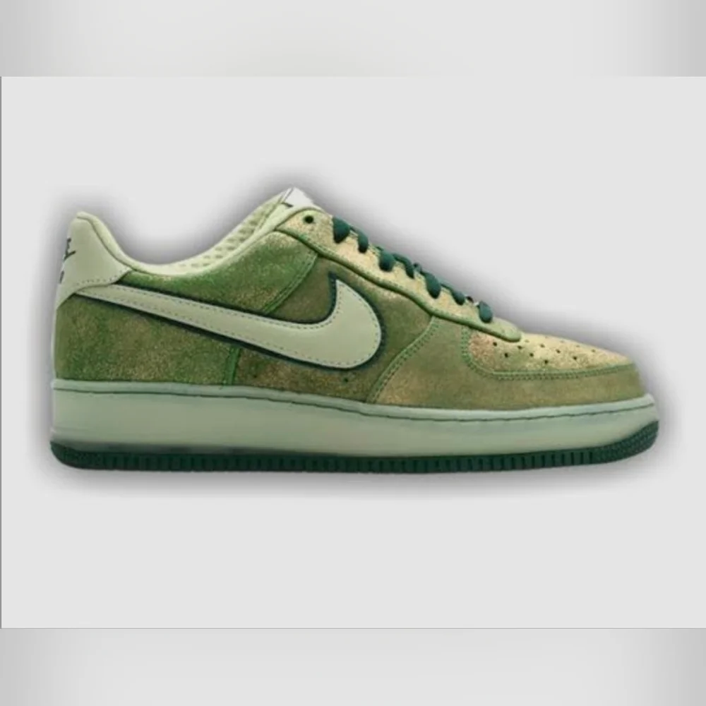 Nike Air Force XXV Men’s Low-Top Green Suede Sneakers with Cream Swoosh